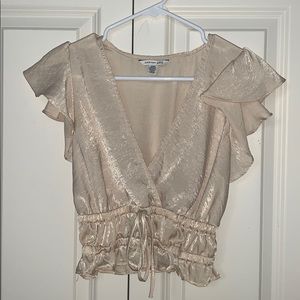 american eagle satin gold ruffle blouse